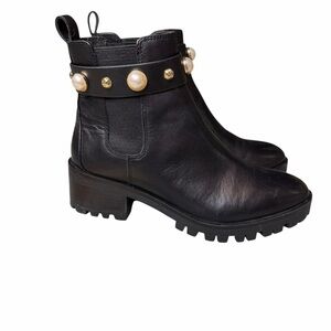 Karl Lagerfeld Black Ankle Boots with Pearl Accents